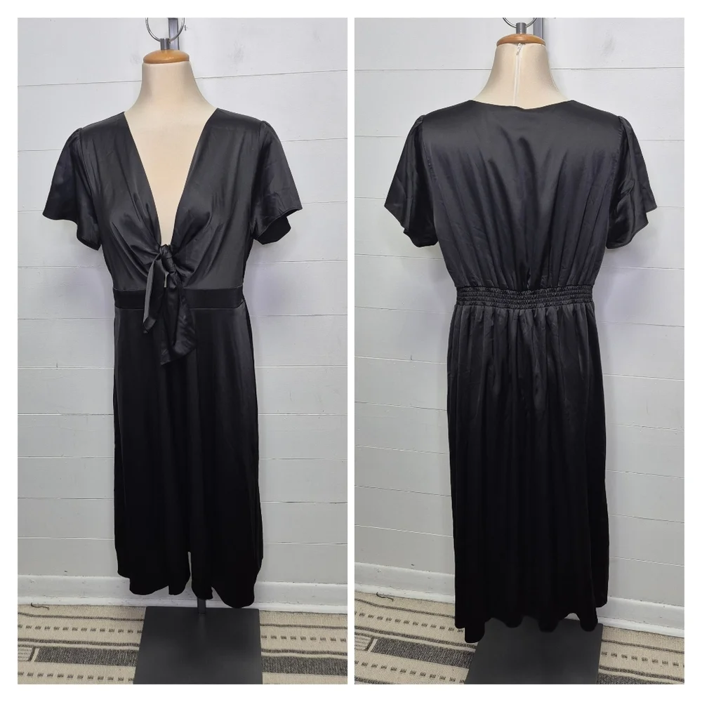 Baltic Born Poppy Satin Tie Front Midi Dress Size XL - Picture 3 of 13